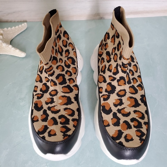 New! Slay Leopard Sock Platform Sneakers - Picture 2 of 7